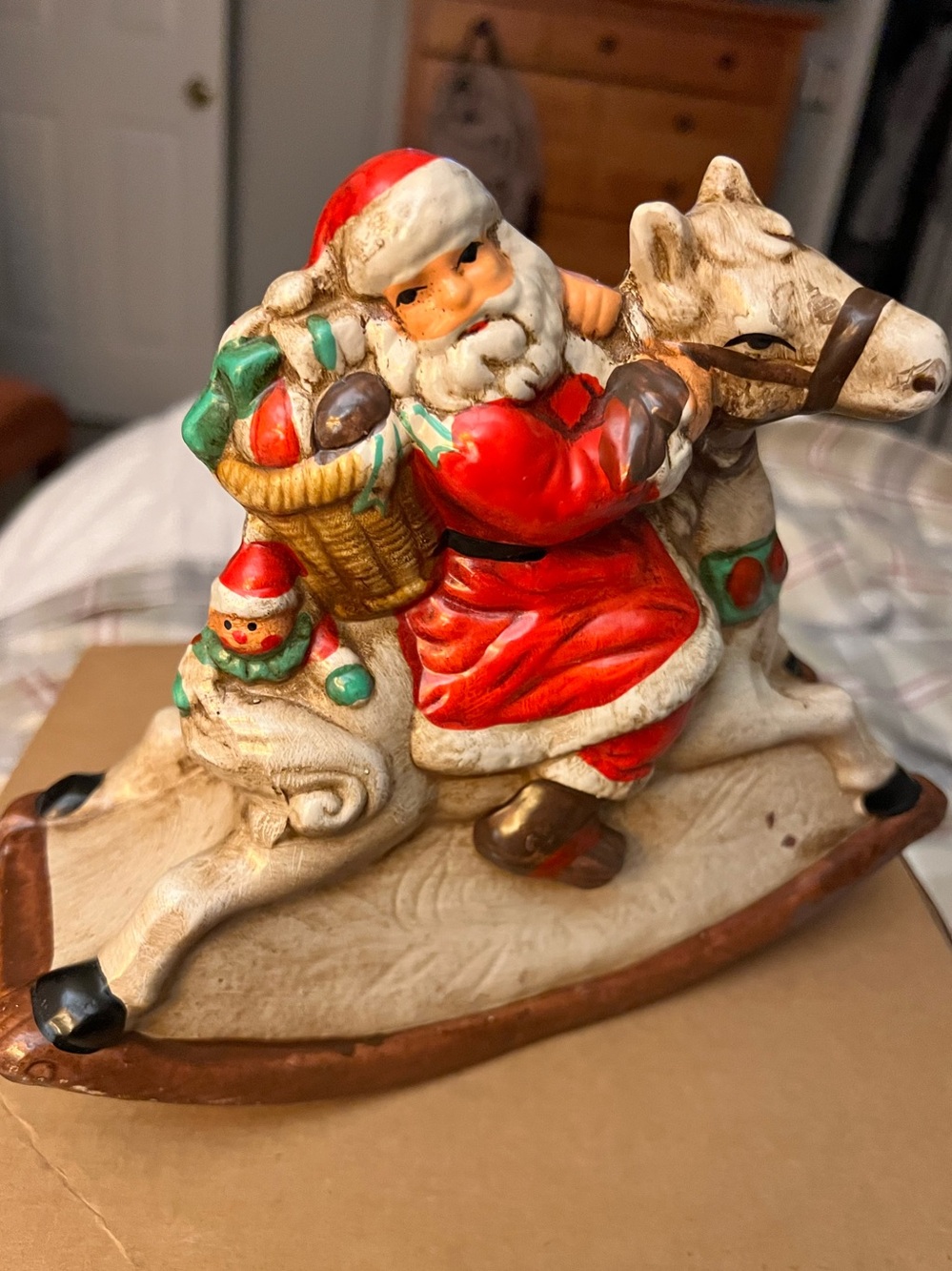 VTG, Valerie Parr Hill Porcelain Handmade Wind-Up Musical Santa on Rocking Horse